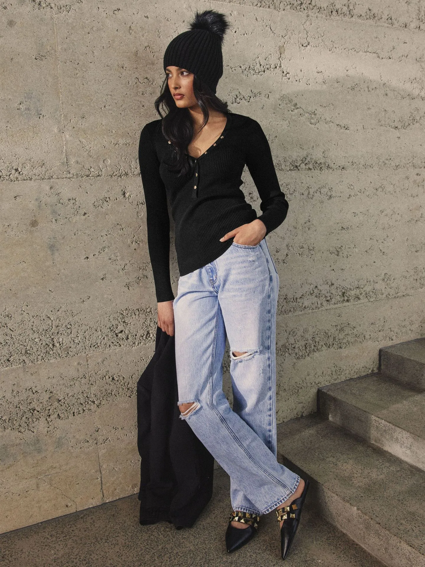 Wish Hot Selling Foreign Trade Y2K Autumn And Winter Women's V-Neck Long Sleeve  Style Threaded Button Solid Color Bm Top display picture 31