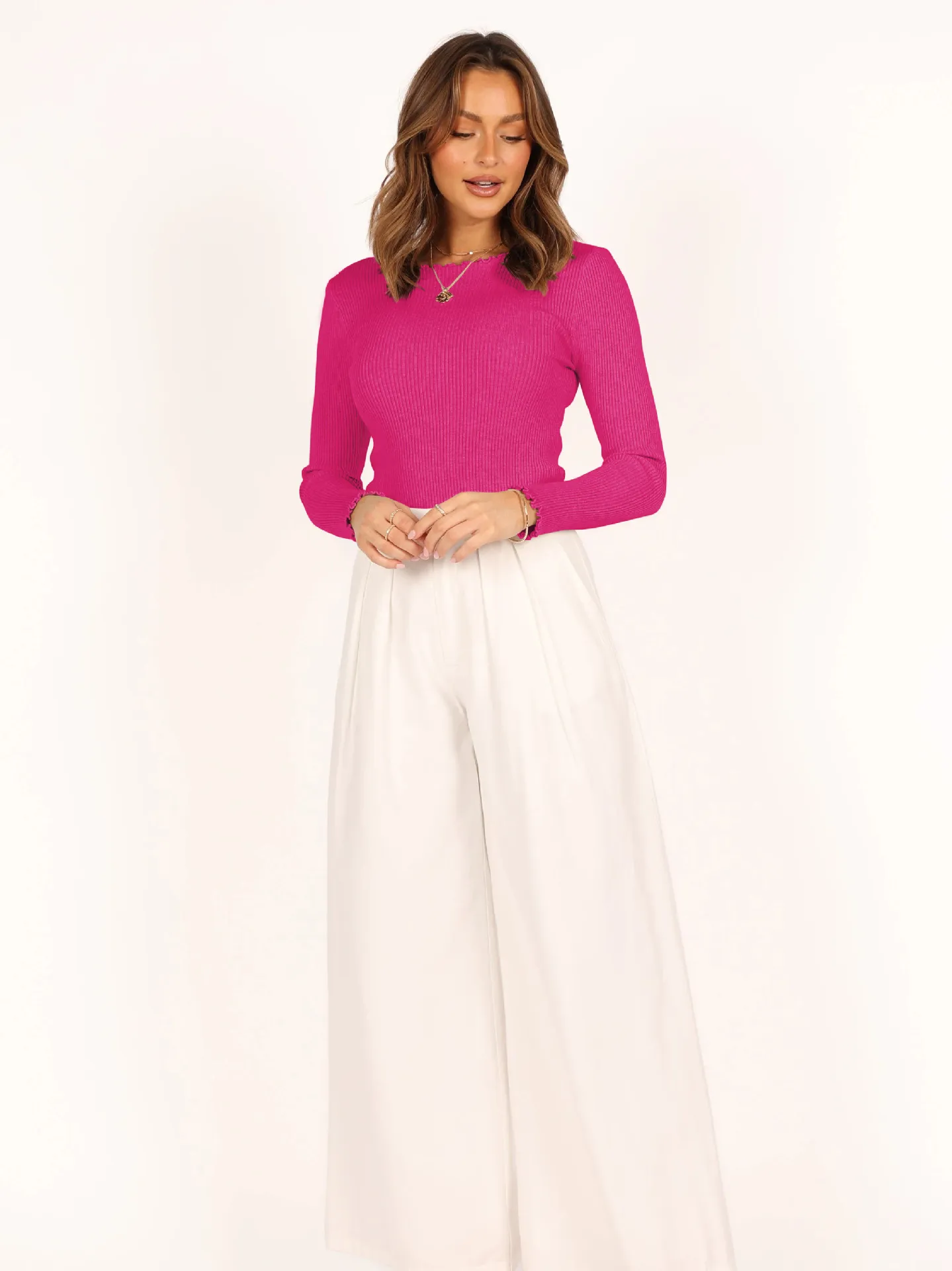 Fashion Threaded Solid Color Long Sleeve Knitted Top Round Neck Lace Warm 24 Explosions Inner T-Shirt display picture 6