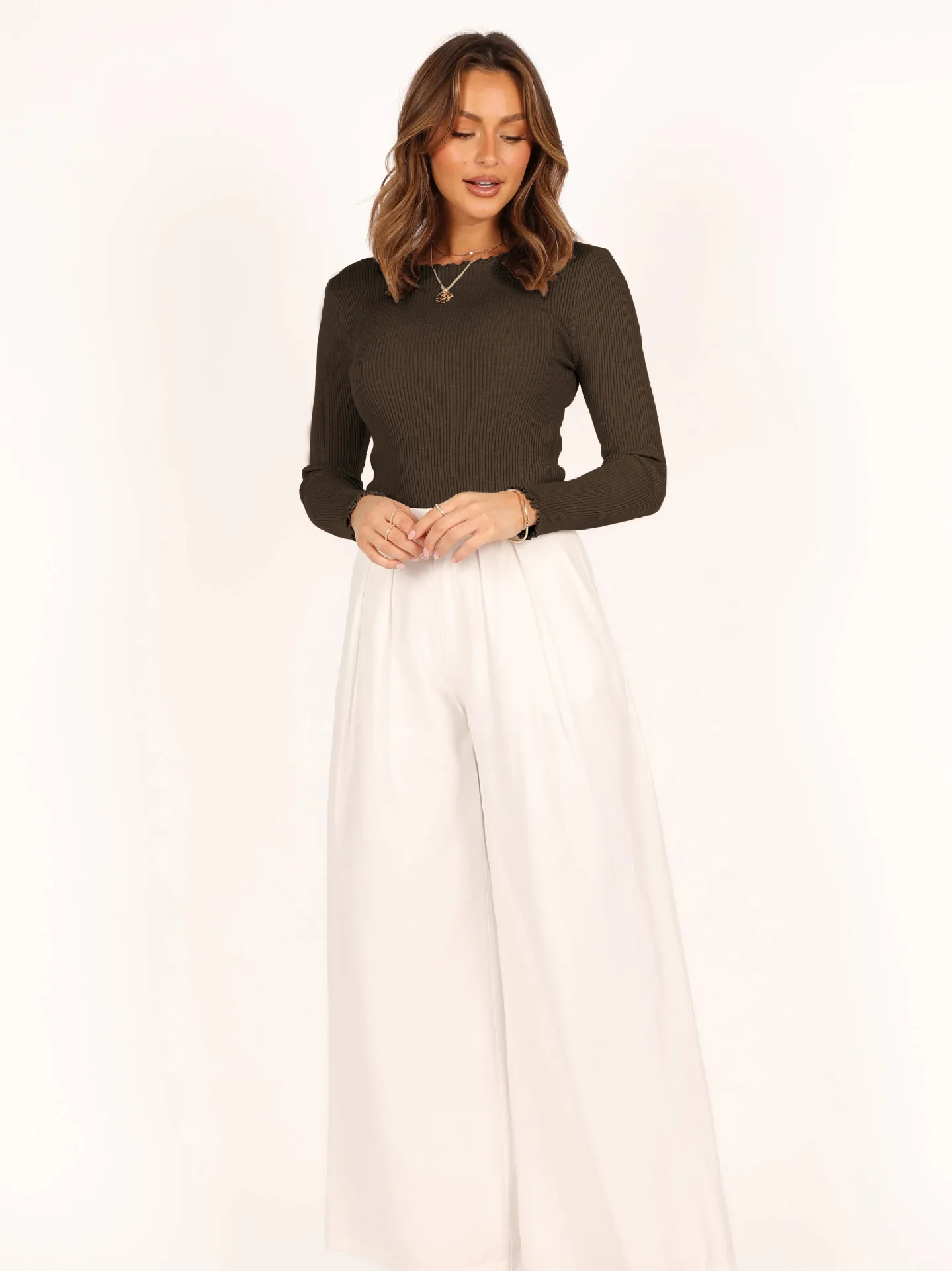 Fashion Threaded Solid Color Long Sleeve Knitted Top Round Neck Lace Warm 24 Explosions Inner T-Shirt display picture 11
