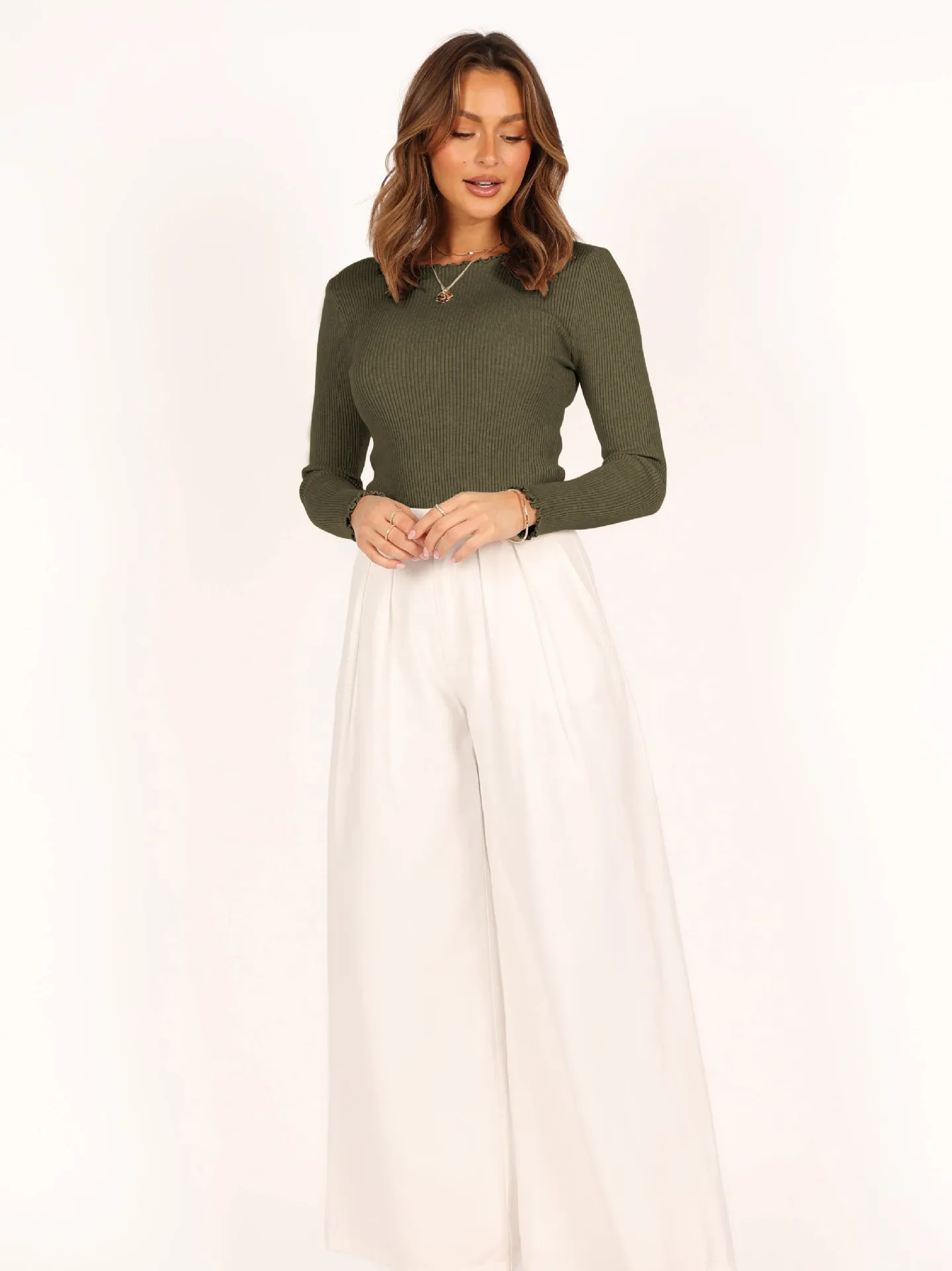 Fashion Threaded Solid Color Long Sleeve Knitted Top Round Neck Lace Warm 24 Explosions Inner T-Shirt display picture 16
