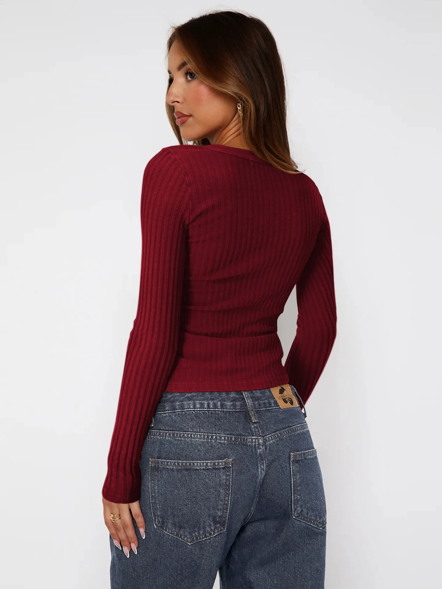 Fashion Hot Hot Hot Pit Slim Slim Look Slim Long Sleeve Base Shirt Long Sleeve Solid Color Round Neck Warm Knitted Top Women display picture 12