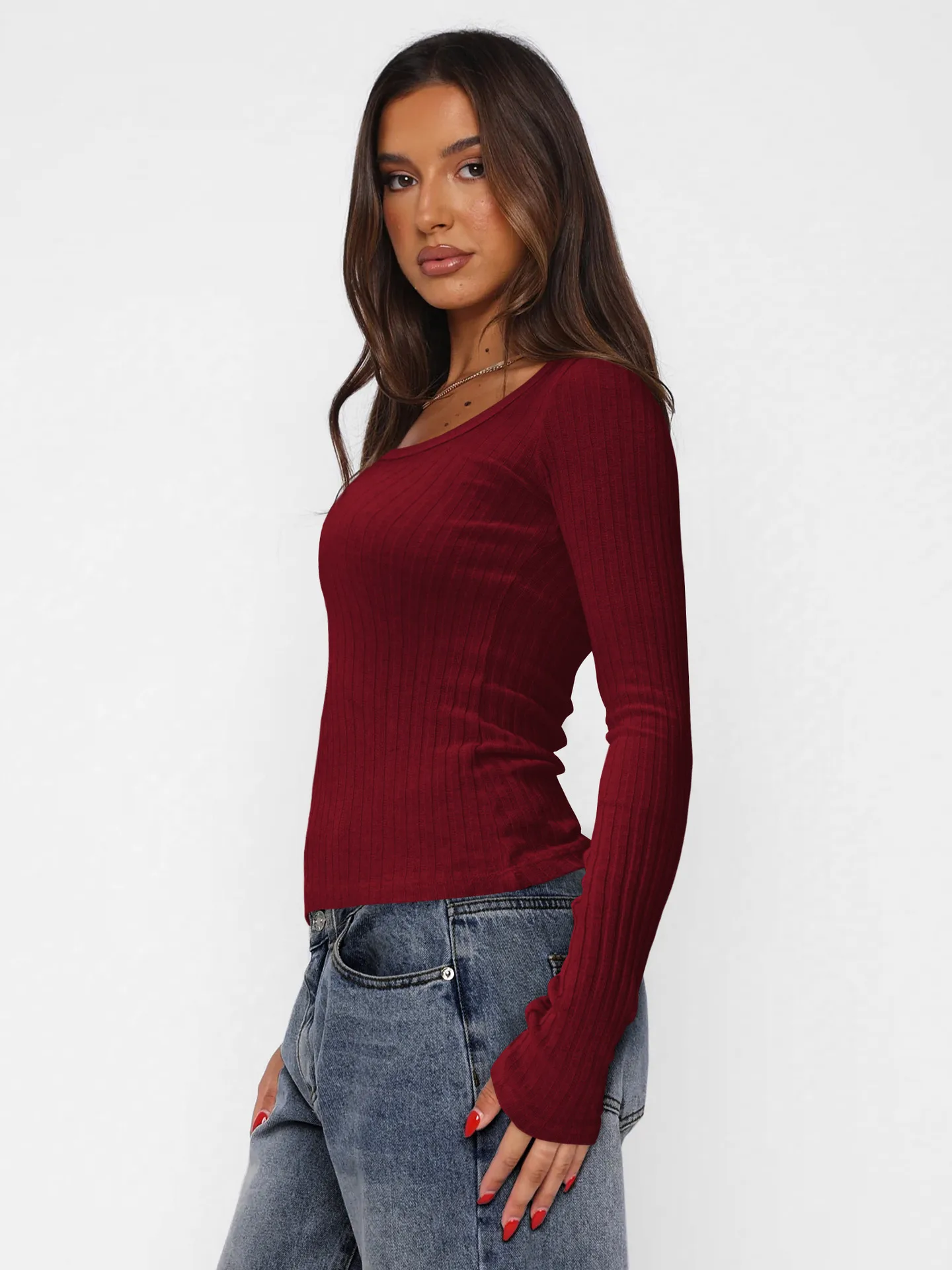 Fashion Hot Hot Hot Pit Slim Slim Look Slim Long Sleeve Base Shirt Long Sleeve Solid Color Round Neck Warm Knitted Top Women display picture 13