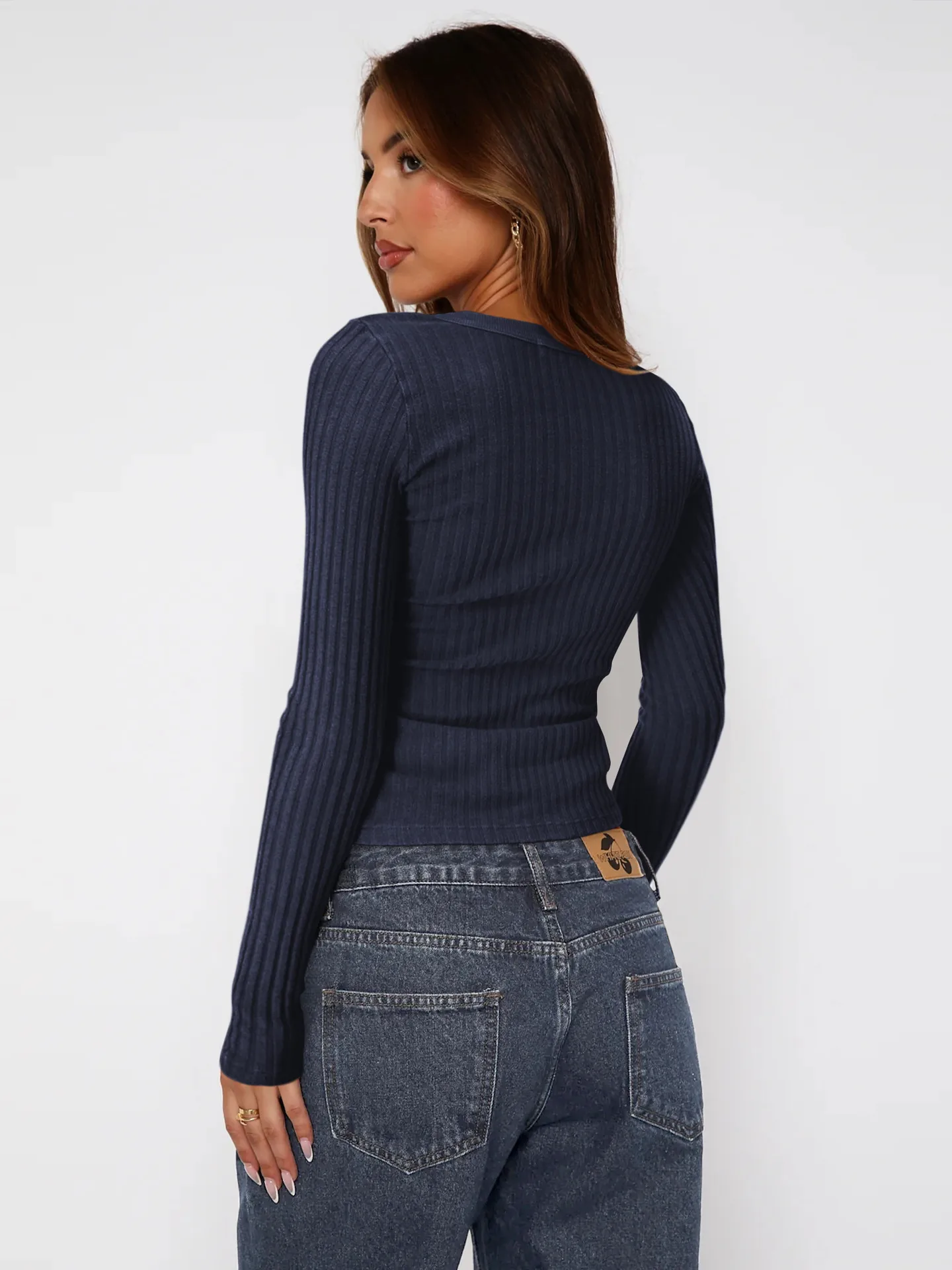 Fashion Hot Hot Hot Pit Slim Slim Look Slim Long Sleeve Base Shirt Long Sleeve Solid Color Round Neck Warm Knitted Top Women display picture 15