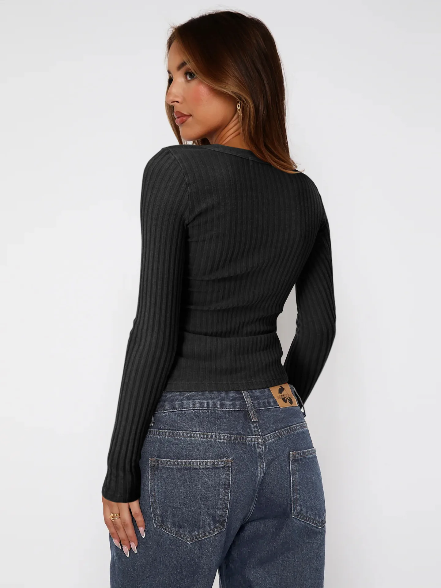 Fashion Hot Hot Hot Pit Slim Slim Look Slim Long Sleeve Base Shirt Long Sleeve Solid Color Round Neck Warm Knitted Top Women display picture 18