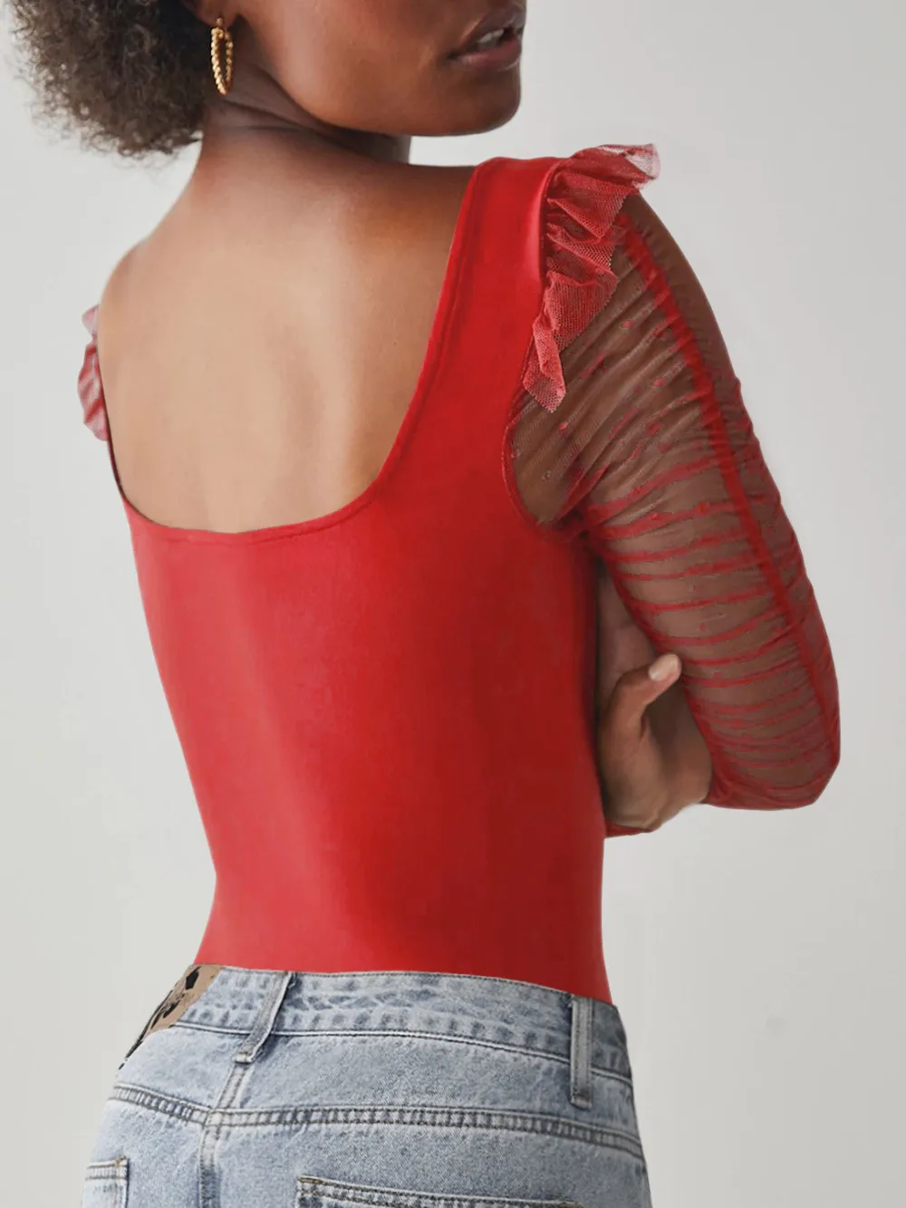 New Lace Stitching Summer Women's Summer Women's  Square Collar Shoulder T-shirt Hollow Spice Girl Top display picture 19