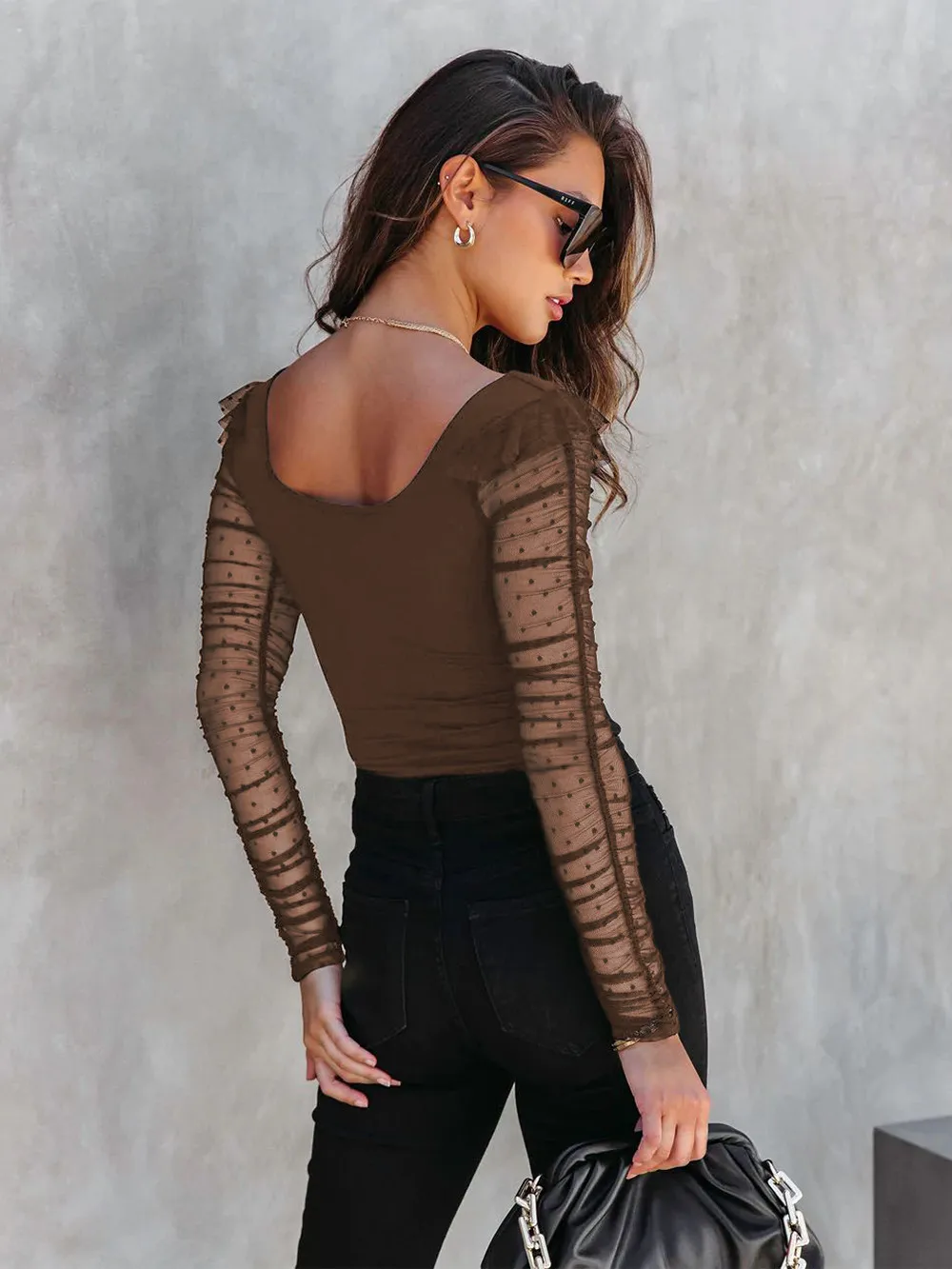 New Lace Stitching Summer Women's Summer Women's  Square Collar Shoulder T-shirt Hollow Spice Girl Top display picture 11