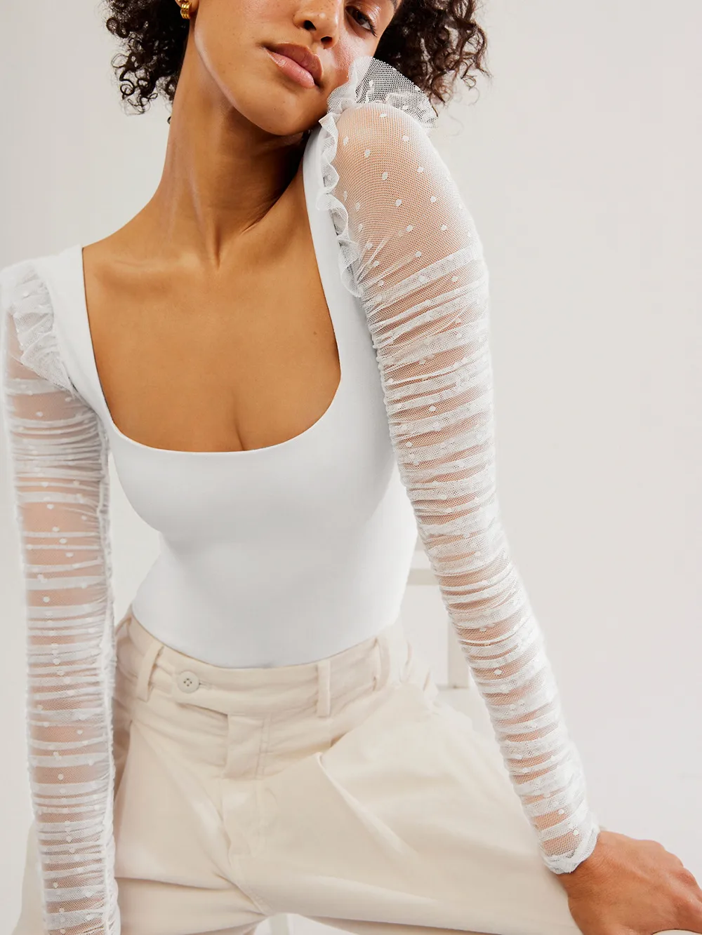 New Lace Stitching Summer Women's Summer Women's  Square Collar Shoulder T-shirt Hollow Spice Girl Top display picture 3