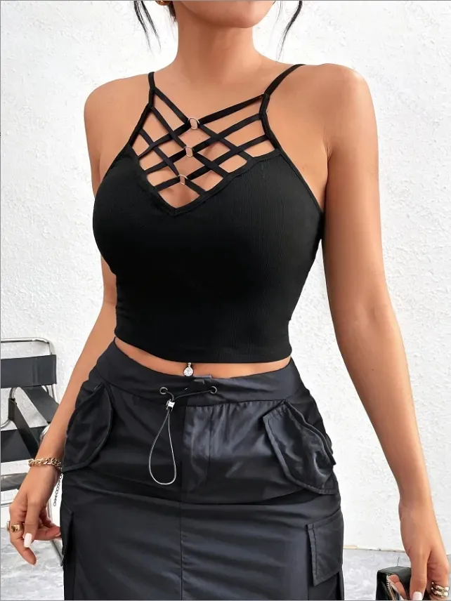 Women's Adults Camisole Tank Tops Hollow Out Casual Sexy Solid Color display picture 5