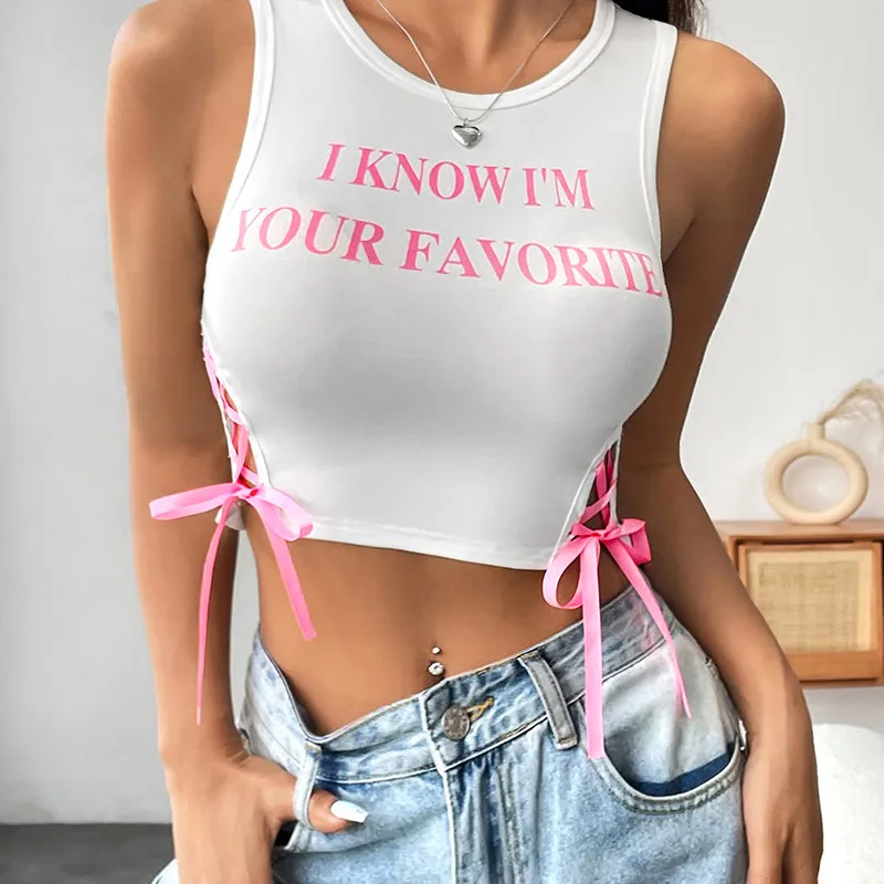 Women's T-shirt Sleeveless T-Shirts Sexy Letters/Numbers/Text display picture 1