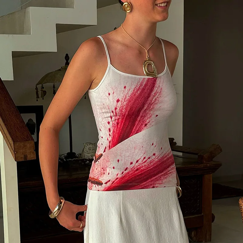Women's Camisole Sleeveless T-Shirts Sexy Streetwear Contrast Binding Floral display picture 6