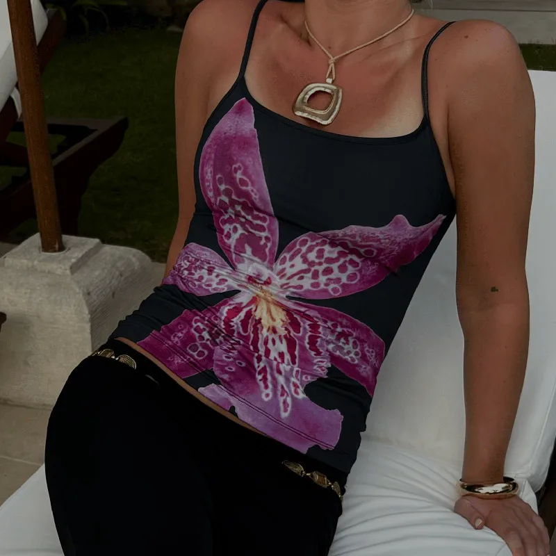 Women's Camisole Sleeveless T-Shirts Sexy Streetwear Contrast Binding Floral display picture 15
