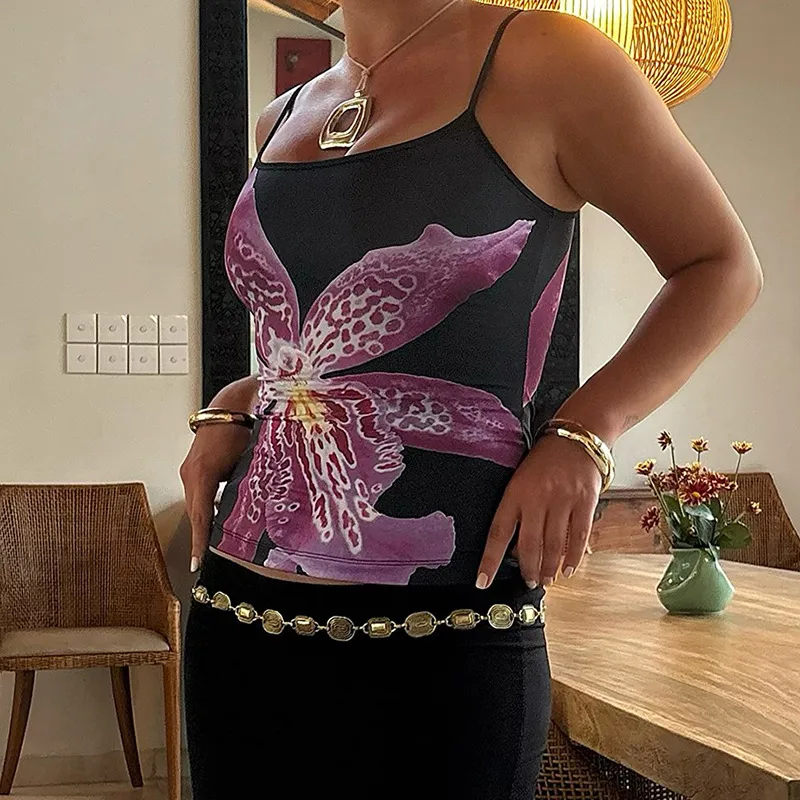 Women's Camisole Sleeveless T-Shirts Sexy Streetwear Contrast Binding Floral display picture 16