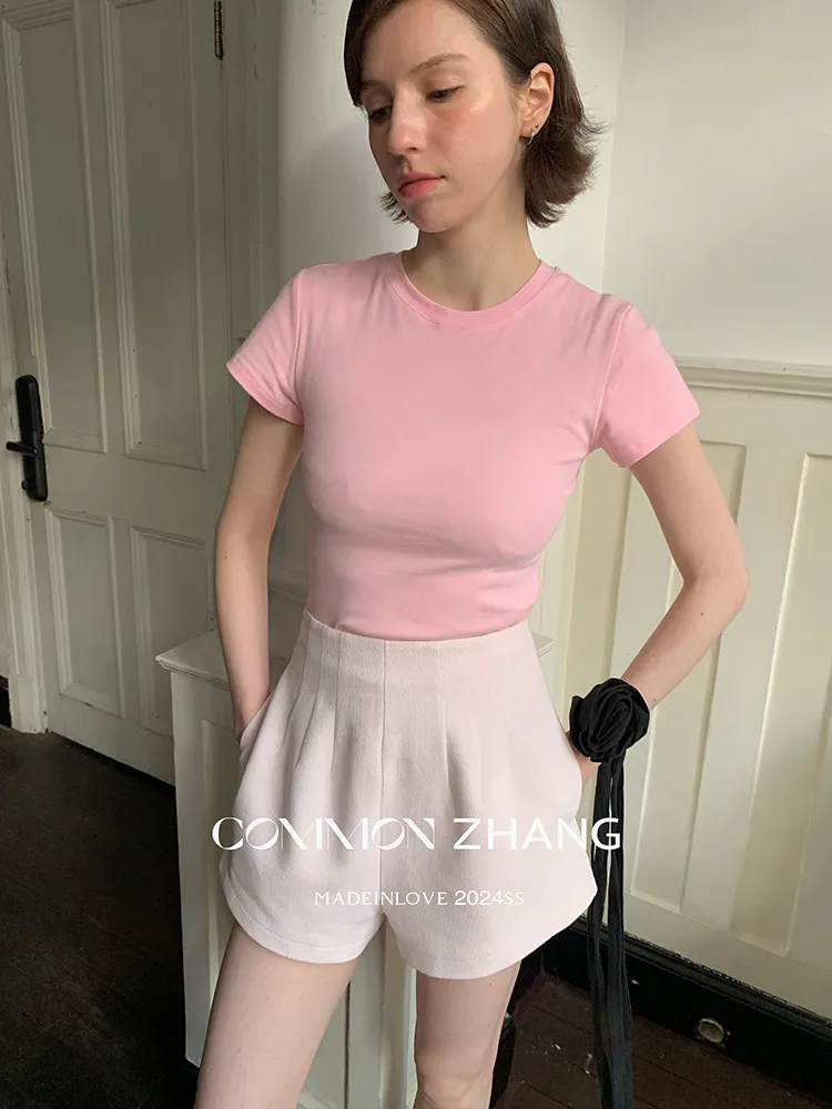 Summer CZZHANG New-style Luli-style Multi-color Niche All-match Simple Basic Short-sleeved T-shirt For Women A10099 display picture 4