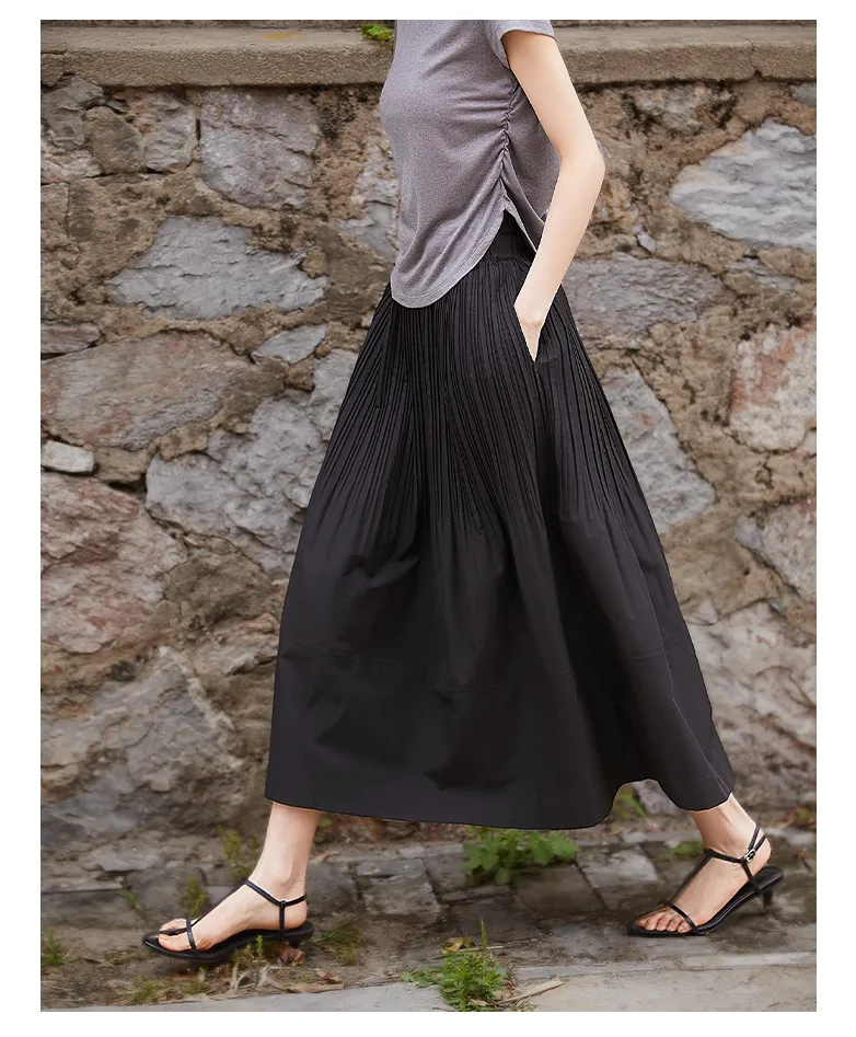 Rongtai Heavy Industry Gradient Organ Pleat Texture Wood-ear Edge Loosening Waist A- Shape Skirt Women's Spring And Summer  New display picture 3