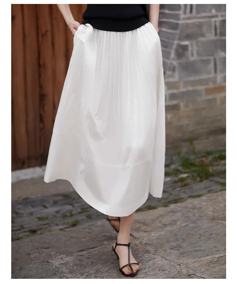 Rongtai Heavy Industry Gradient Organ Pleat Texture Wood-ear Edge Loosening Waist A- Shape Skirt Women's Spring And Summer  New display picture 4