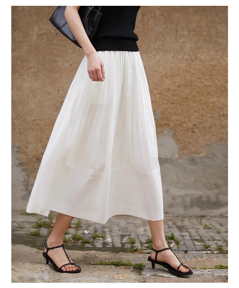 Rongtai Heavy Industry Gradient Organ Pleat Texture Wood-ear Edge Loosening Waist A- Shape Skirt Women's Spring And Summer  New display picture 5