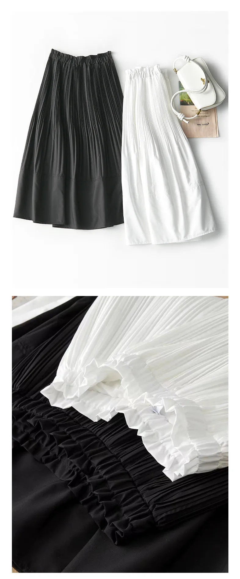 Rongtai Heavy Industry Gradient Organ Pleat Texture Wood-ear Edge Loosening Waist A- Shape Skirt Women's Spring And Summer  New display picture 6