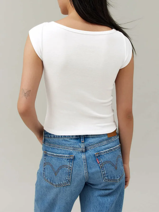 Designed   Spring And Summer New Fashion Trend Solid Color Shoulder T-shirt Bow Decoration Slim Top display picture 3