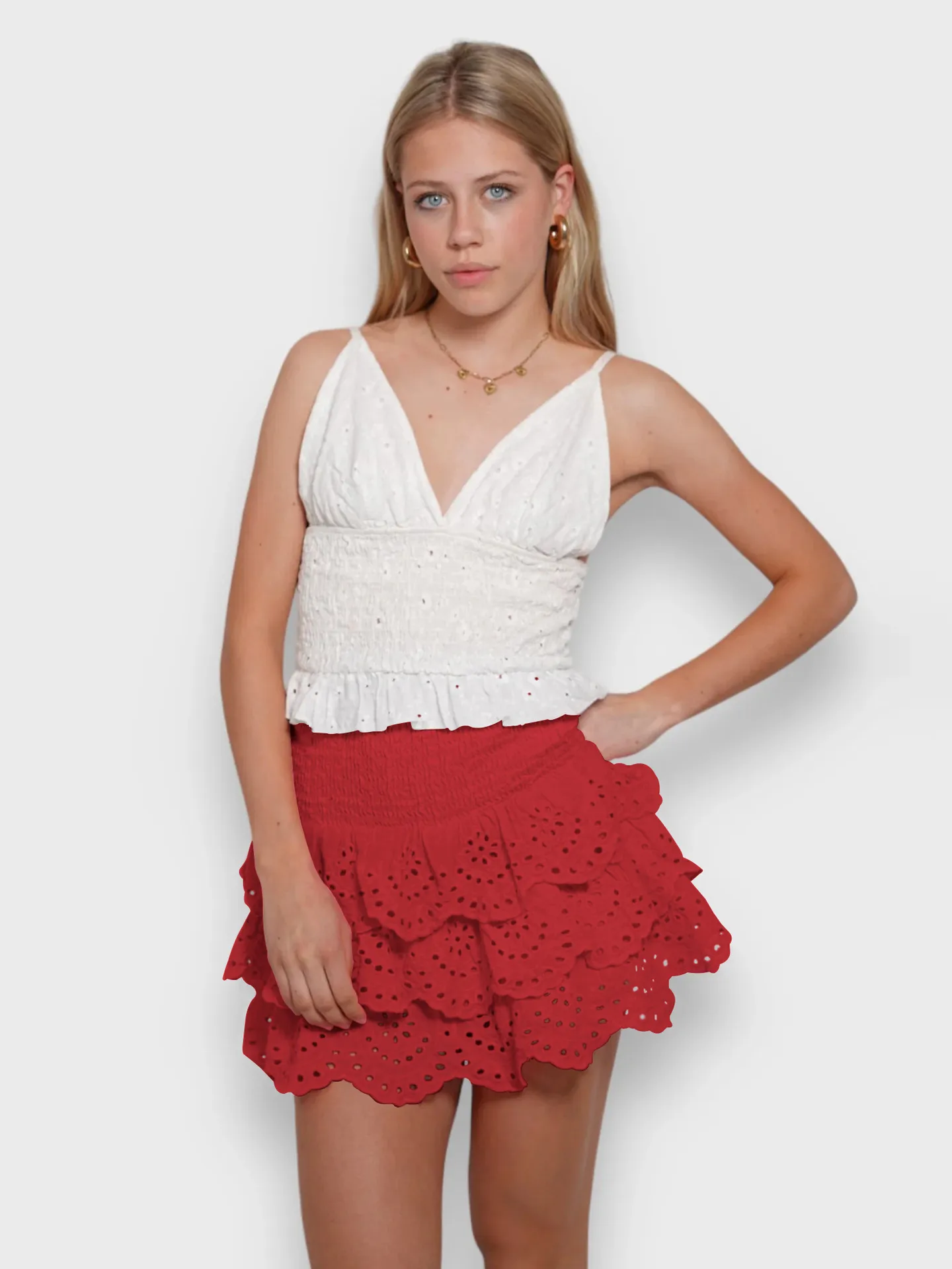 Spring And Summer New Fashion Hollow Cake Skirt Stitching Solid Color All-match High-end Skirt display picture 18