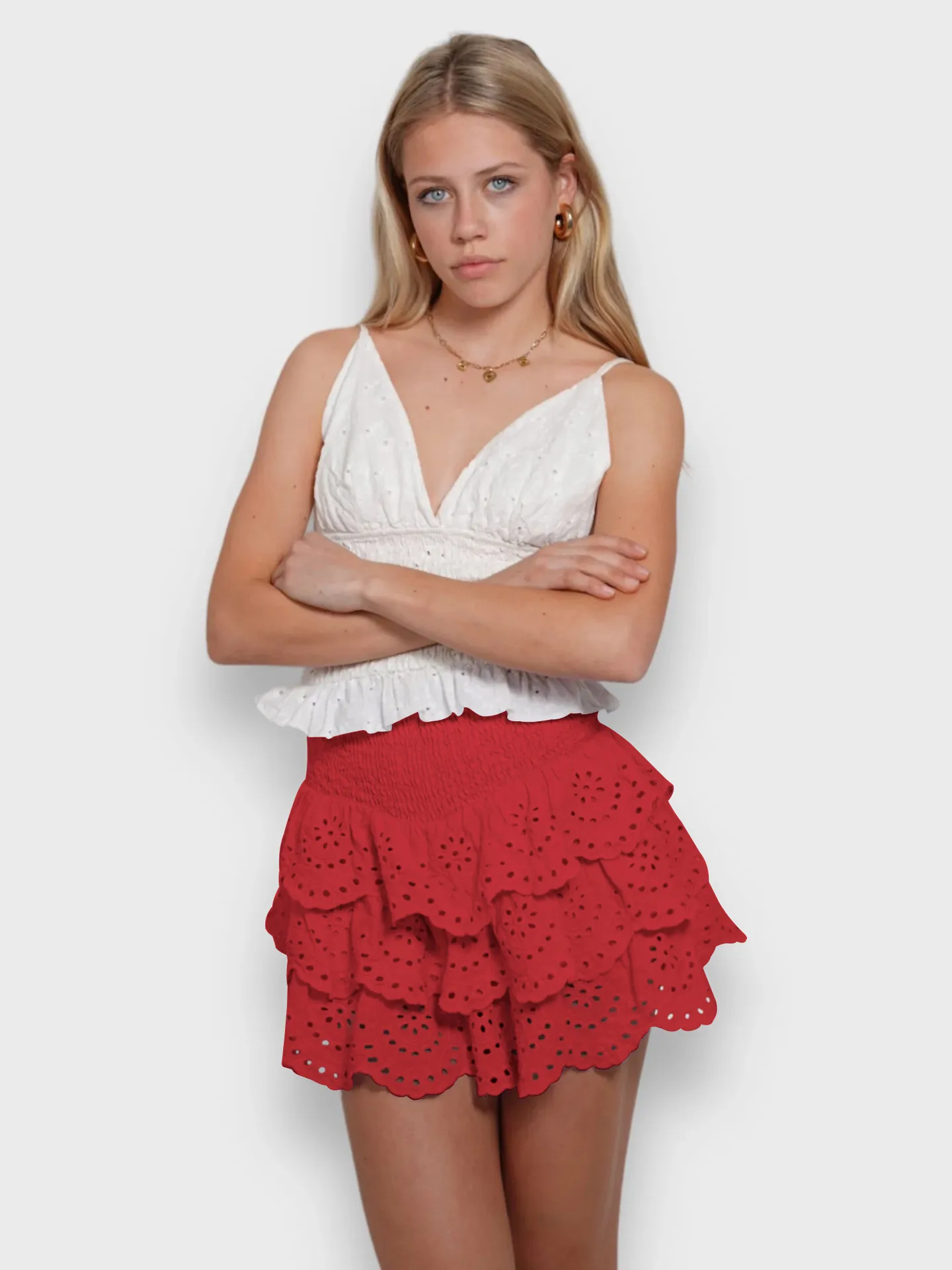 Spring And Summer New Fashion Hollow Cake Skirt Stitching Solid Color All-match High-end Skirt display picture 19