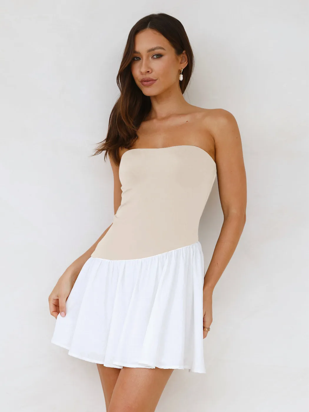 Foreign Trade New Products Hot-selling  Women's Temperament Strapless Stitching Contrast Color Slim-fit High-end Dress display picture 38
