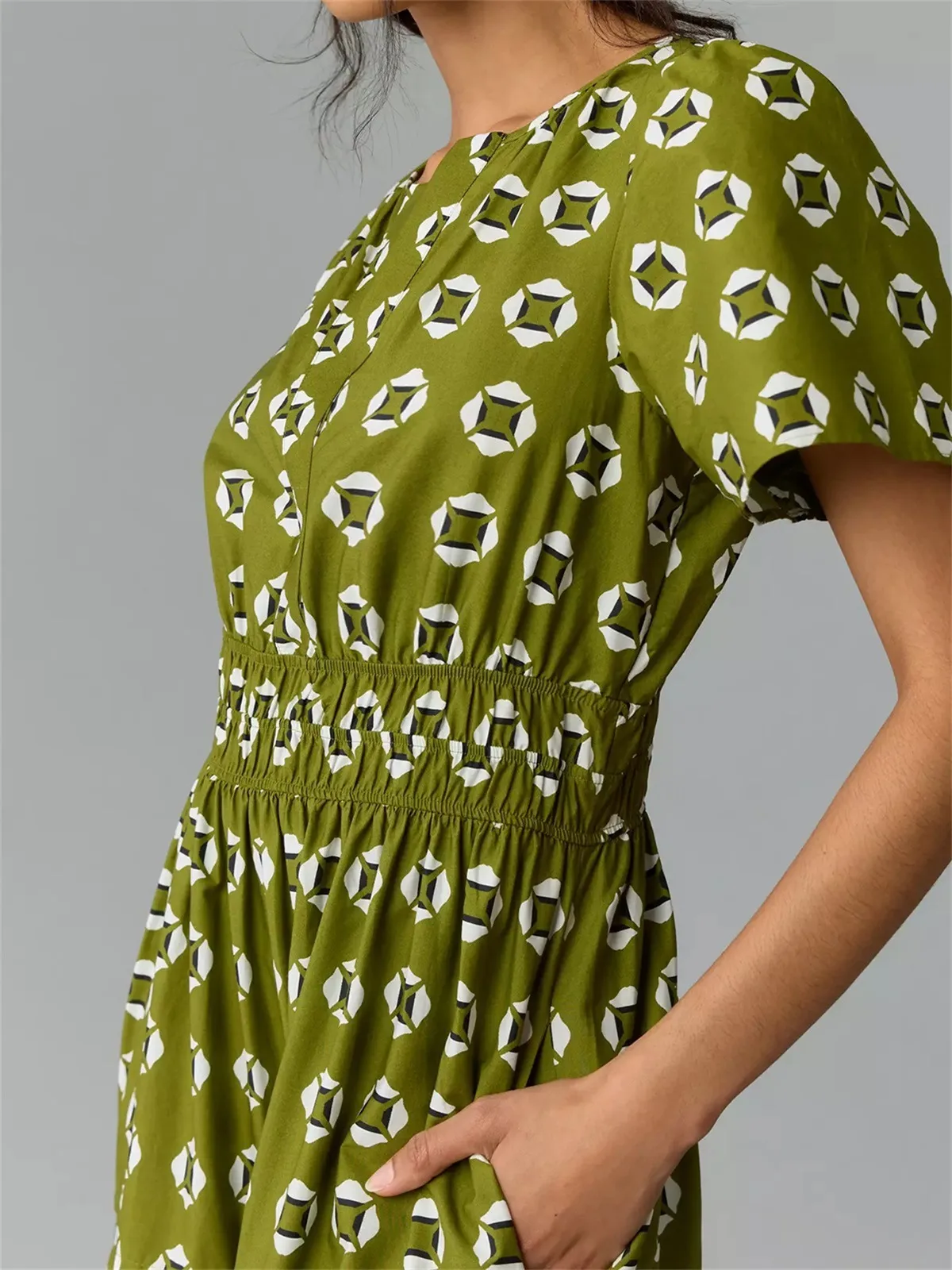 Spring And Summer New  Bohemian Style Elastic Waist V-neck Retro Digital Printing Dress display picture 21