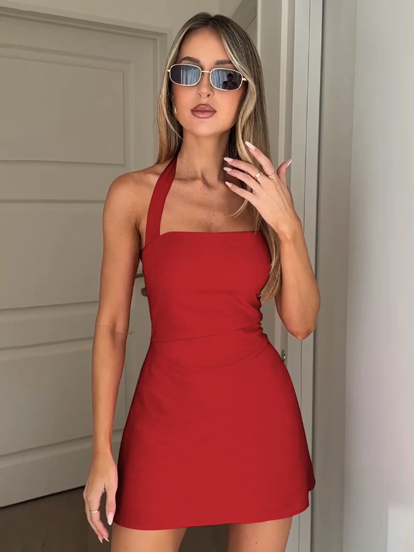 Foreign Trade Europe And The United States New Sexy Lace-up Backless Neck Pleated Short High-end Dress Spring And Summer display picture 20