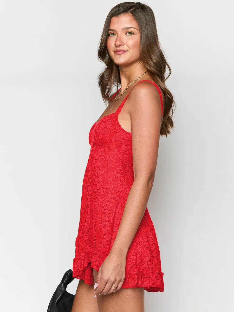 Spring And Summer New Explosions Double Diamond Collar Lace Stitching Irregular Hem Sling Dress Women's display picture 21
