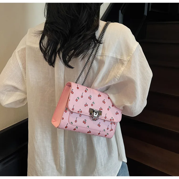 New Fresh Cherry Print Western Style Summer Cute Trendy Sweet New Style Fashion Crossbody Shoulder Bag display picture 4