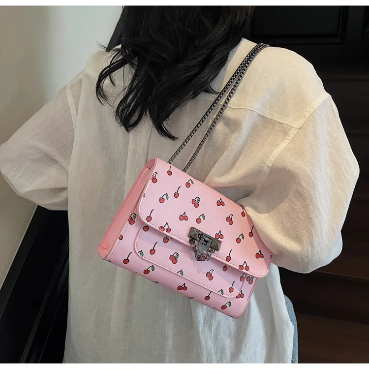 New Fresh Cherry Print Western Style Summer Cute Trendy Sweet New Style Fashion Crossbody Shoulder Bag display picture 6