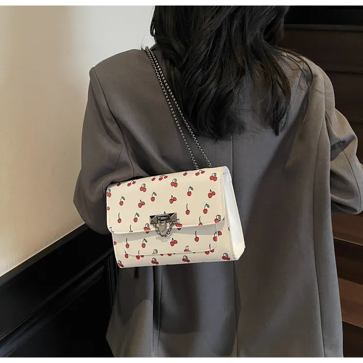 New Fresh Cherry Print Western Style Summer Cute Trendy Sweet New Style Fashion Crossbody Shoulder Bag display picture 7
