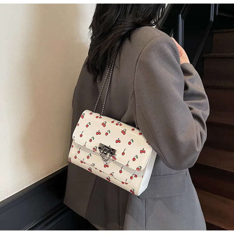 New Fresh Cherry Print Western Style Summer Cute Trendy Sweet New Style Fashion Crossbody Shoulder Bag display picture 9