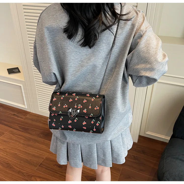 New Fresh Cherry Print Western Style Summer Cute Trendy Sweet New Style Fashion Crossbody Shoulder Bag display picture 10