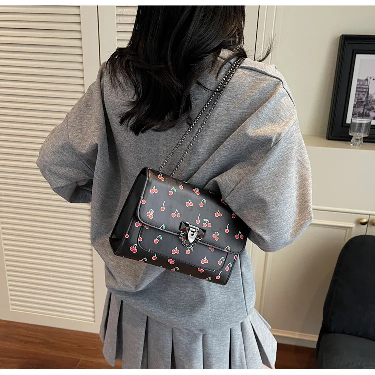 New Fresh Cherry Print Western Style Summer Cute Trendy Sweet New Style Fashion Crossbody Shoulder Bag display picture 11