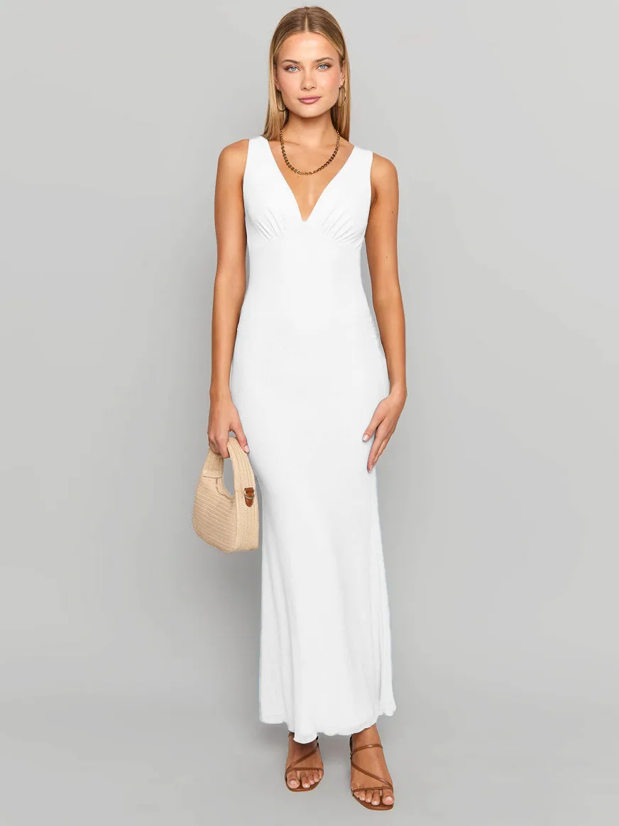 New Hot Women's  Spring And Summer Sexy Dress Slim-fit Leaky Back Long Women's Solid Color Women display picture 7