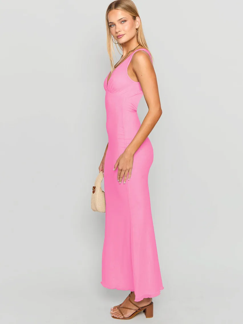 New Hot Women's  Spring And Summer Sexy Dress Slim-fit Leaky Back Long Women's Solid Color Women display picture 8