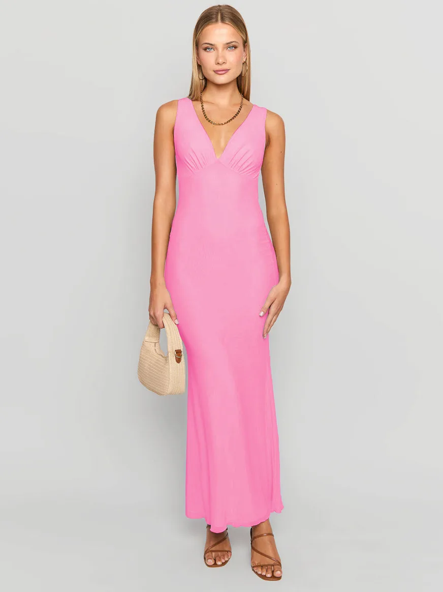 New Hot Women's  Spring And Summer Sexy Dress Slim-fit Leaky Back Long Women's Solid Color Women display picture 9