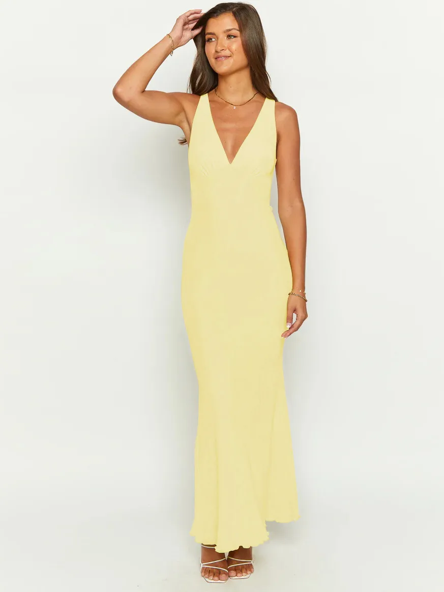 New Hot Women's  Spring And Summer Sexy Dress Slim-fit Leaky Back Long Women's Solid Color Women display picture 15