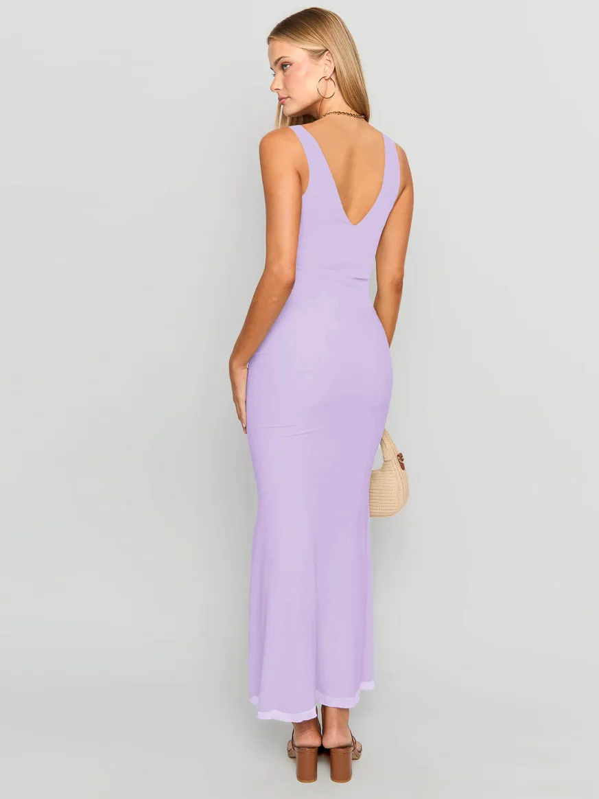 New Hot Women's  Spring And Summer Sexy Dress Slim-fit Leaky Back Long Women's Solid Color Women display picture 19