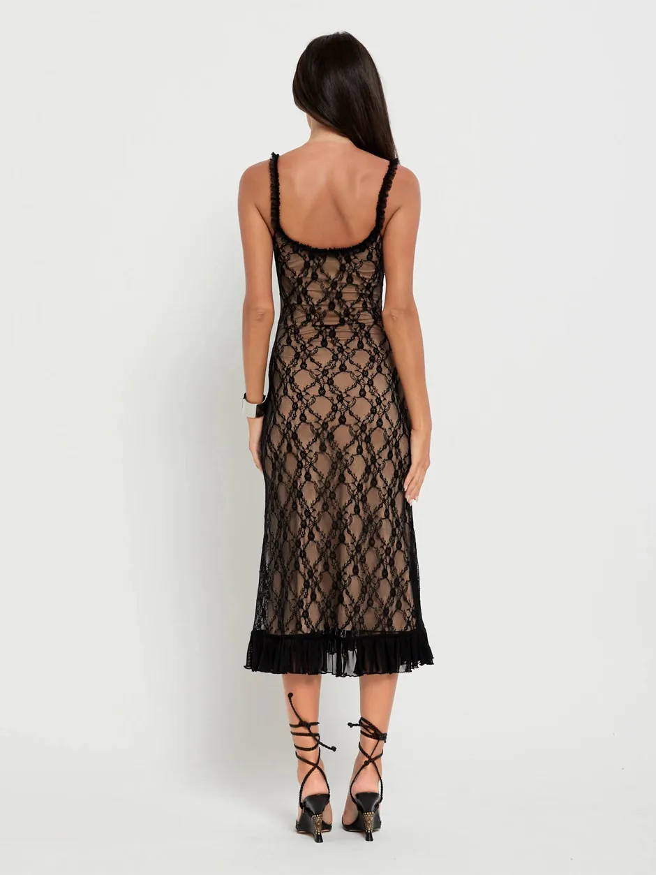 New Summer French Style Retro Sexy Lace Slip Dress Spice Girls Pure Want High Waist Slimming Sheath Long Dress For Women display picture 4