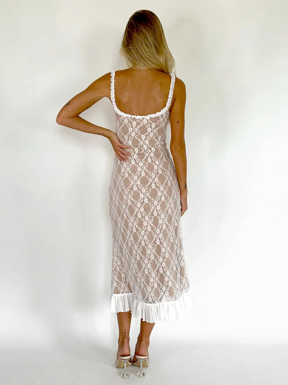 New Summer French Style Retro Sexy Lace Slip Dress Spice Girls Pure Want High Waist Slimming Sheath Long Dress For Women display picture 6