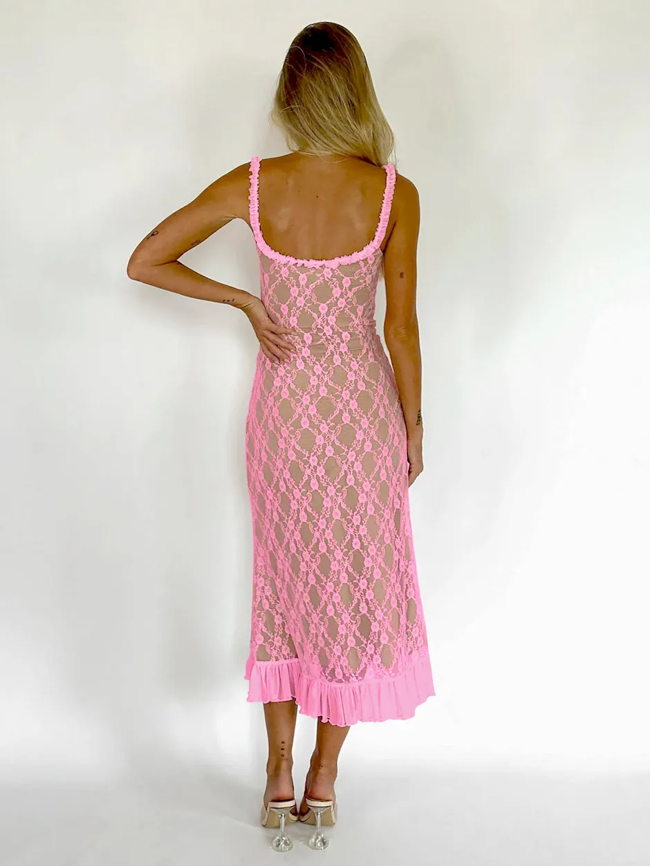 New Summer French Style Retro Sexy Lace Slip Dress Spice Girls Pure Want High Waist Slimming Sheath Long Dress For Women display picture 11