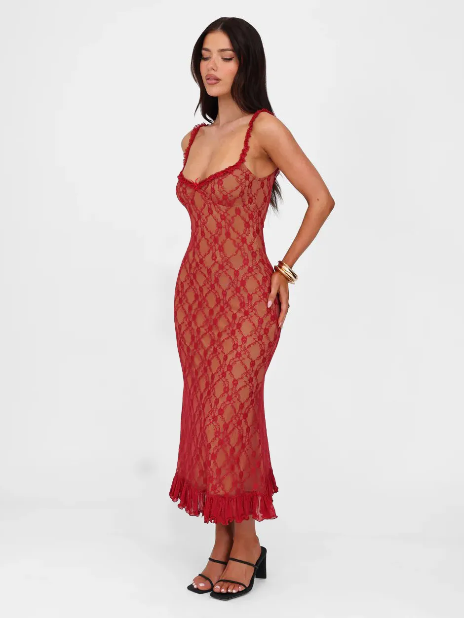 New Summer French Style Retro Sexy Lace Slip Dress Spice Girls Pure Want High Waist Slimming Sheath Long Dress For Women display picture 16