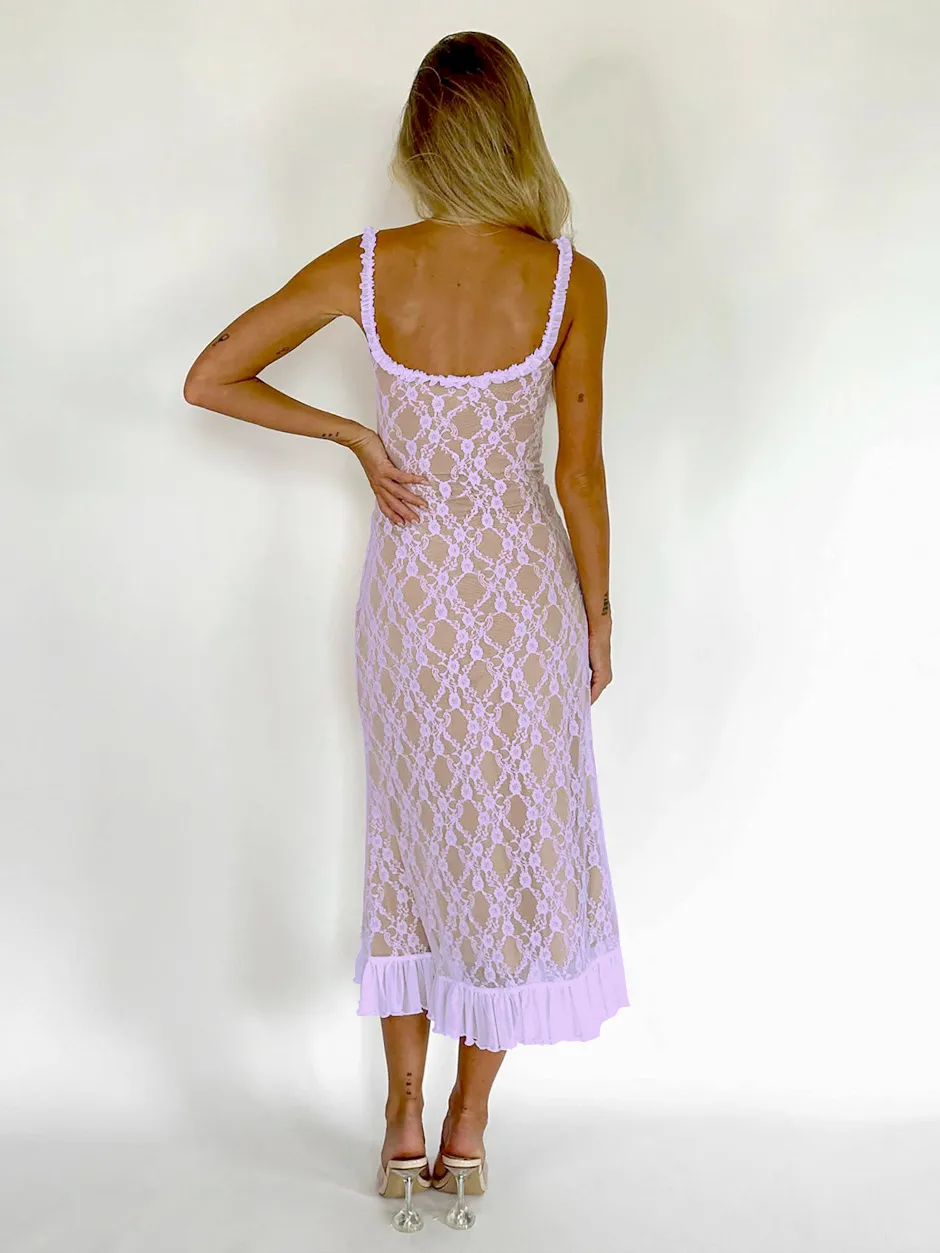 New Summer French Style Retro Sexy Lace Slip Dress Spice Girls Pure Want High Waist Slimming Sheath Long Dress For Women display picture 19