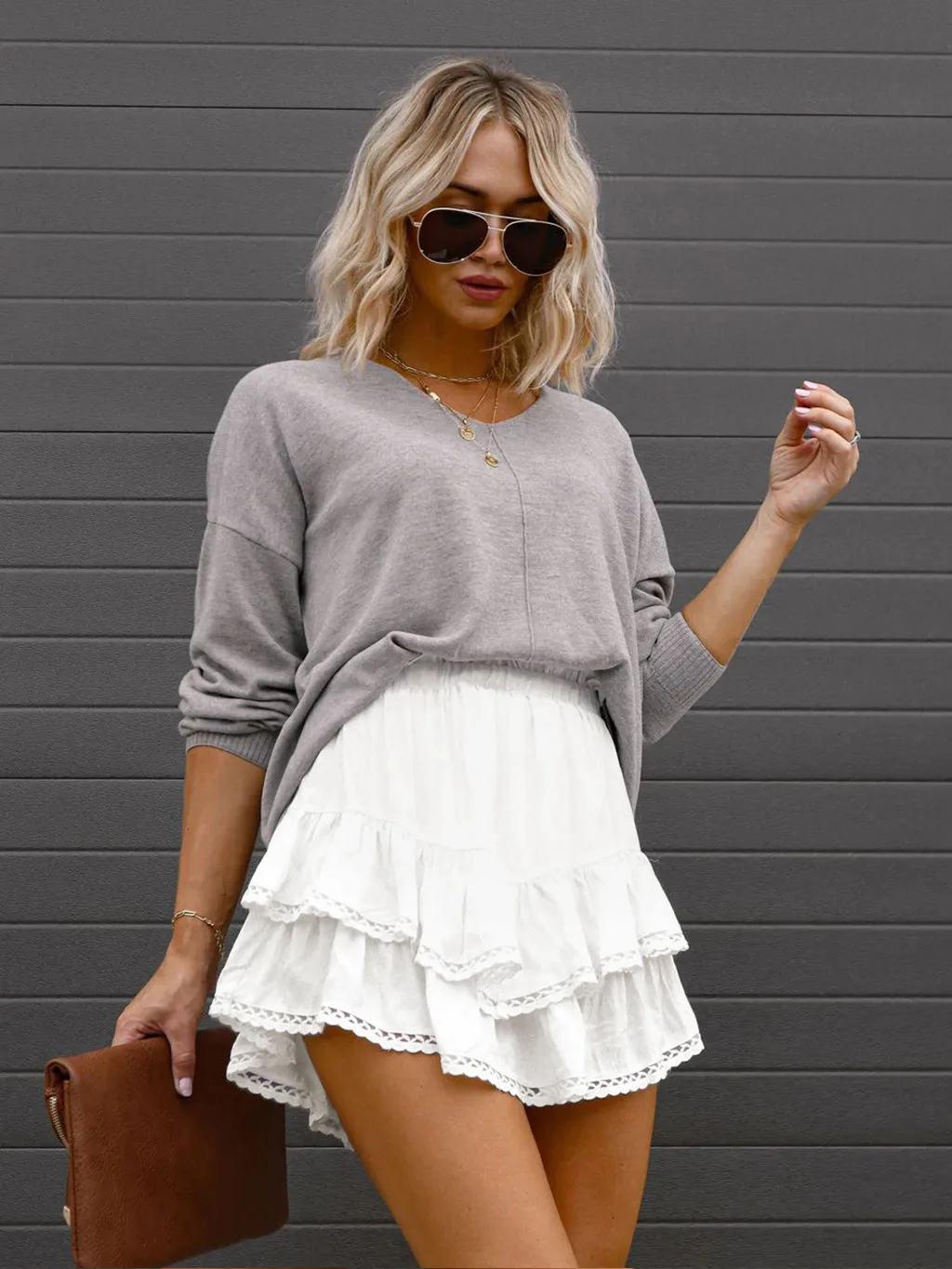 Women's Casual Bohemian Pleated Double-layer Skirt Fashion High Waist Solid Color Short Skirt Spring And Summer display picture 5