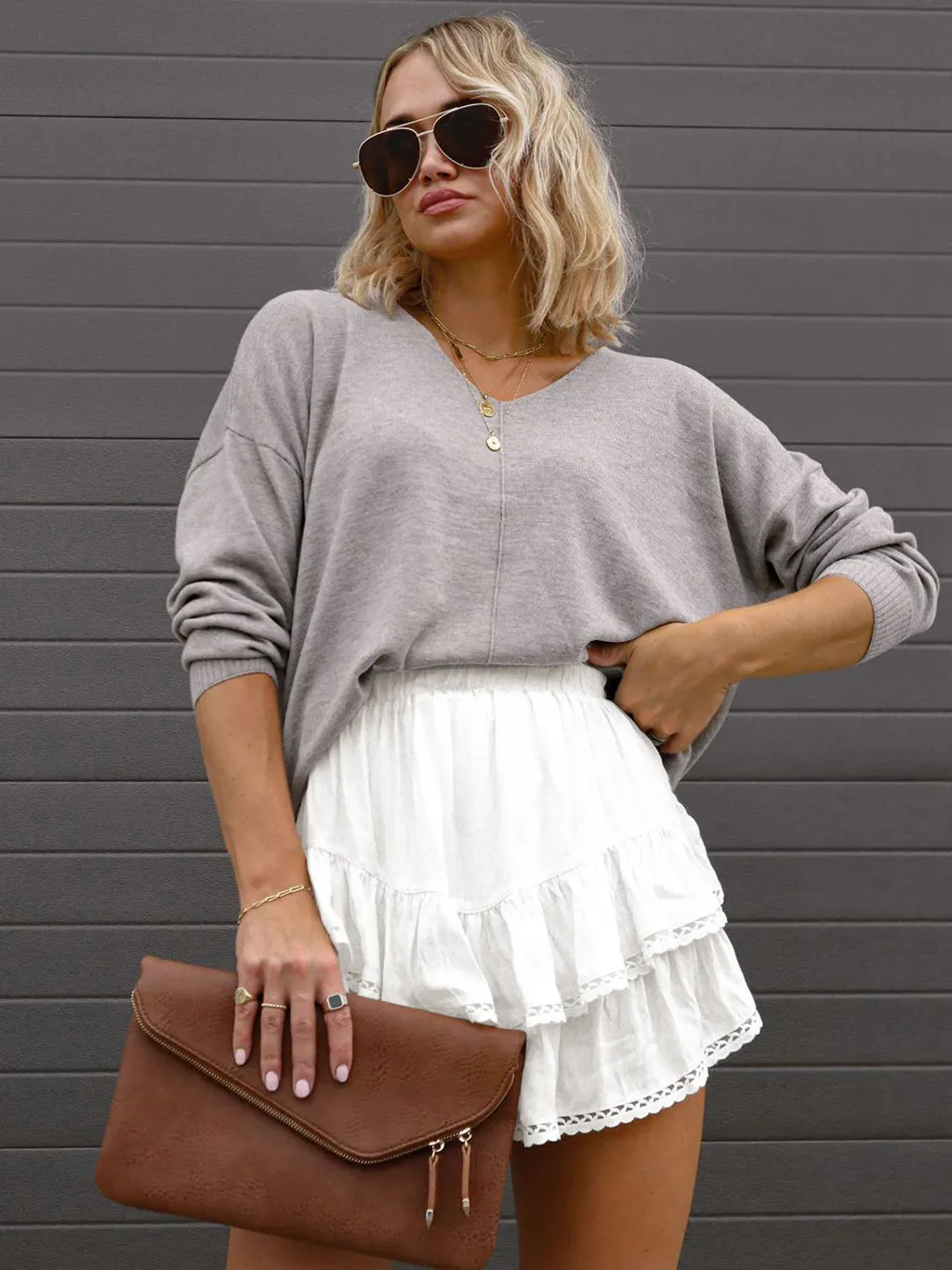 Women's Casual Bohemian Pleated Double-layer Skirt Fashion High Waist Solid Color Short Skirt Spring And Summer display picture 6