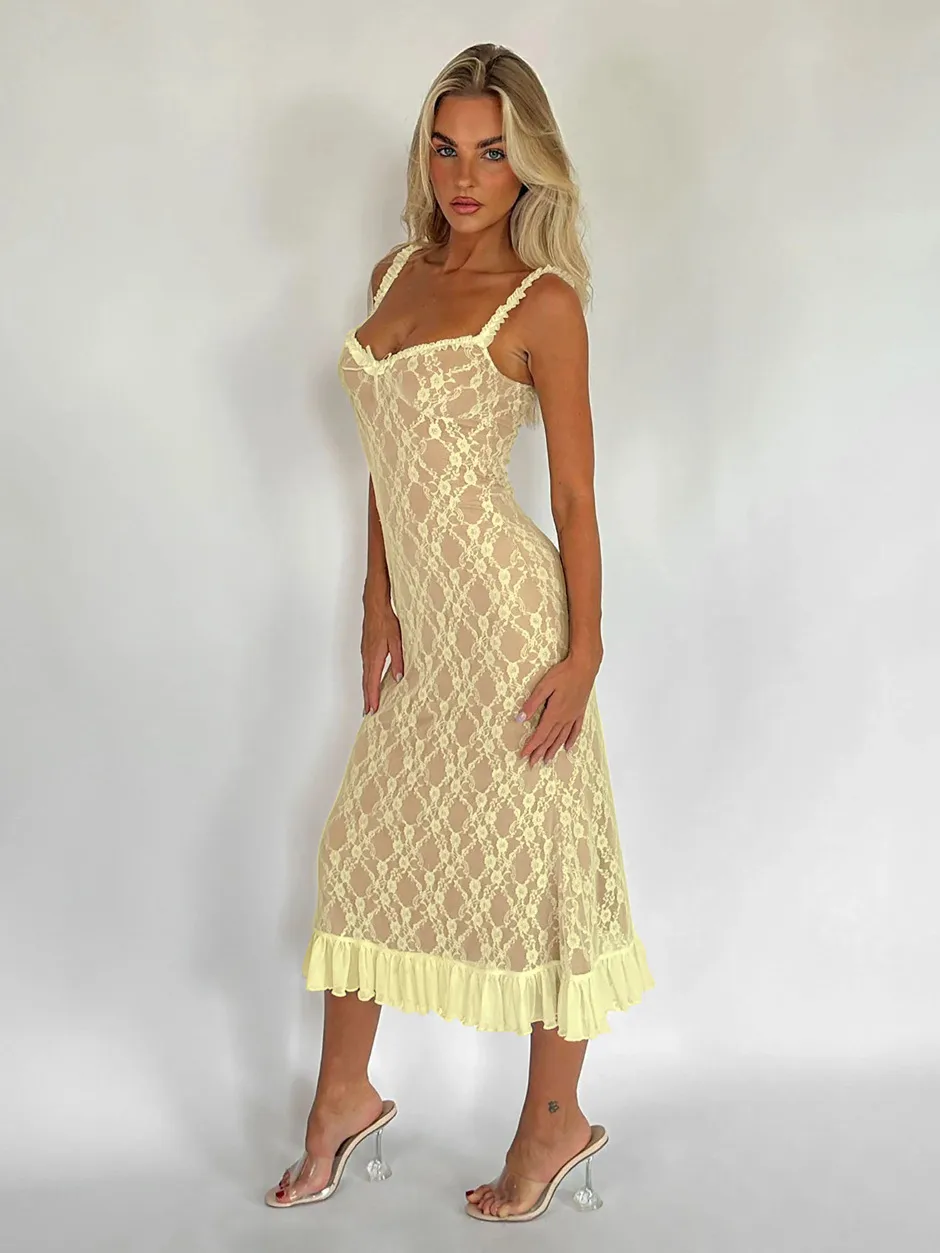New Summer French Style Retro Sexy Lace Slip Dress Spice Girls Pure Want High Waist Slimming Sheath Long Dress For Women display picture 25