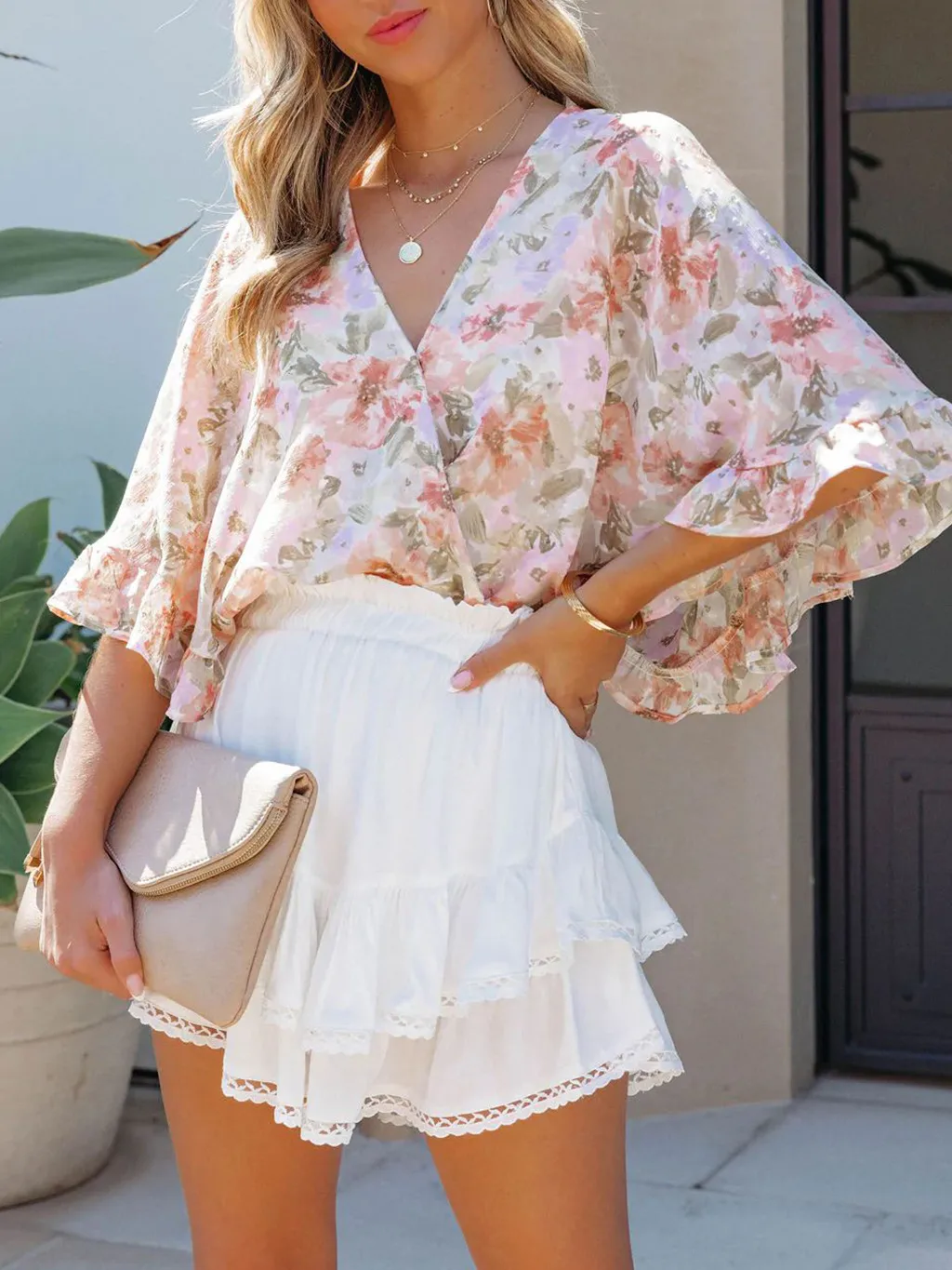 Women's Casual Bohemian Pleated Double-layer Skirt Fashion High Waist Solid Color Short Skirt Spring And Summer display picture 11