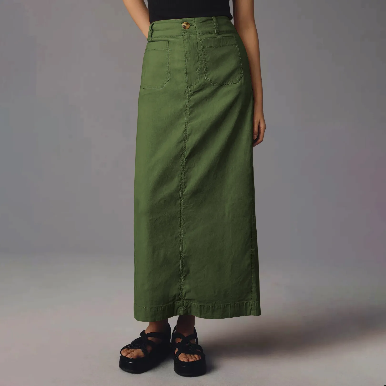 American Style Retro Straight Long Dress Autumn High-end Sense Pocket Skirt Commuter Style Solid Color Elegant Casual Workwear Skirt display picture 14