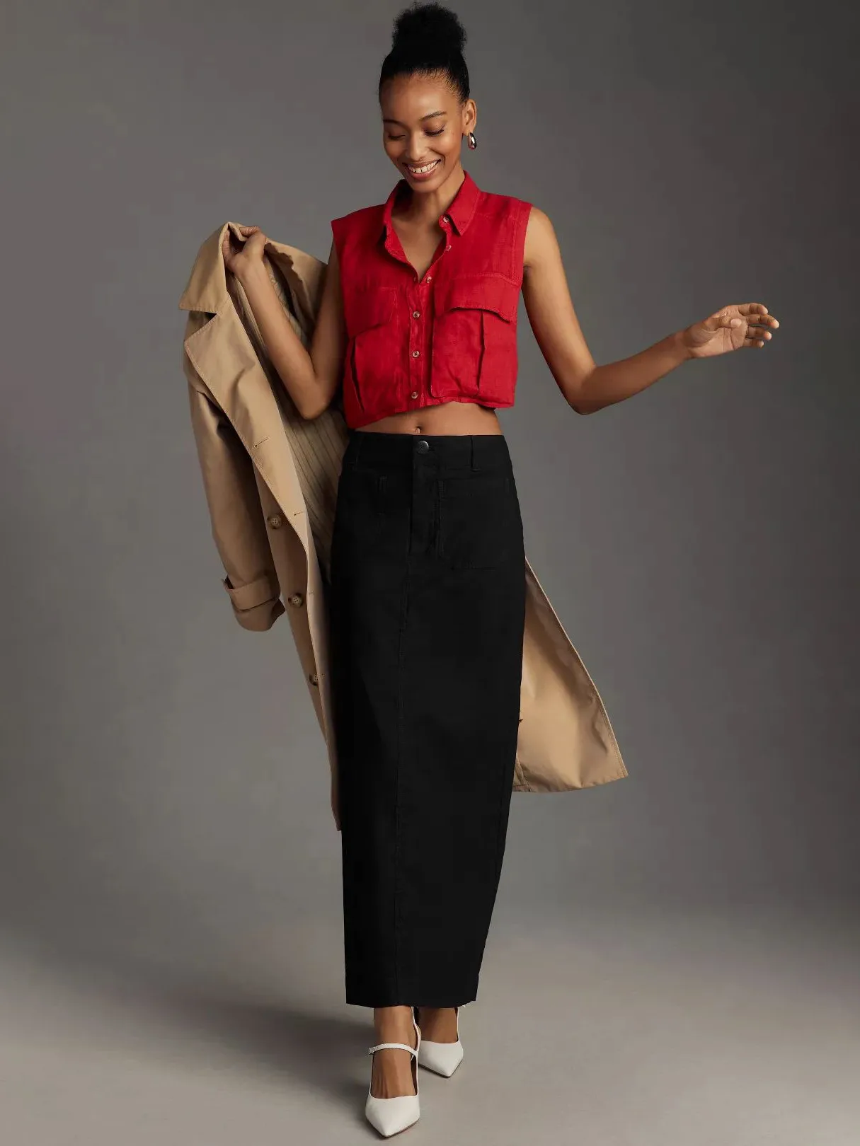 American Style Retro Straight Long Dress Autumn High-end Sense Pocket Skirt Commuter Style Solid Color Elegant Casual Workwear Skirt display picture 4